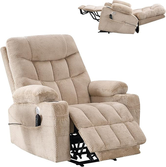 Dual Motor Elderly Lift Chair with Independent Backrest &amp Footrest Adjustment Oversized DesignExtended Footrest USB &amp Type-C Charging Ports Built-in Cupholder for Living Room Comfort