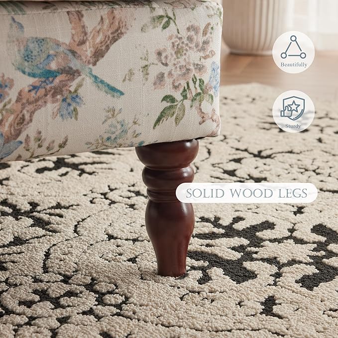 MELLCOM Floral Accent Chair High Back Upholstered Armchair with Solid Legs Leisure Single Sofa Chair for Living Room Bedroom Home Office Light Blue Floral&ampBird