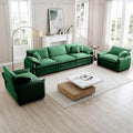 Aoowow 3 Pieces Modular Sectional Sofa Set with 3-Seater Couch and 2 Sofa ChairModern Corduroy Comfy Cloud Deep Seat Couches Set with Throw Pillows and Arm Pillows for Living Room Apartment(Green)