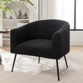 Modern Sherpa Boucle Accent Chair Upholstered Comfortable Armchair with Thicken Cushion Black Metal LegsComfy Reading Chairs for Living Room Bedroom Office(Black)