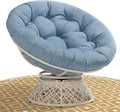 Bme 40 Ergonomic Wicker Papasan Chair with Soft Thick Density Fabric Cushion High Capacity Steel Frame 360 Degree Swivel for Living Bedroom Reading Room Lounge Serene Oasis - White Base
