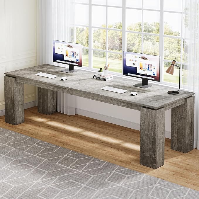 Tribesigns 86-Inch Wood Two-Person Office Desk Modern Double Computer Desk Extra Long Workstation Table for Home Office