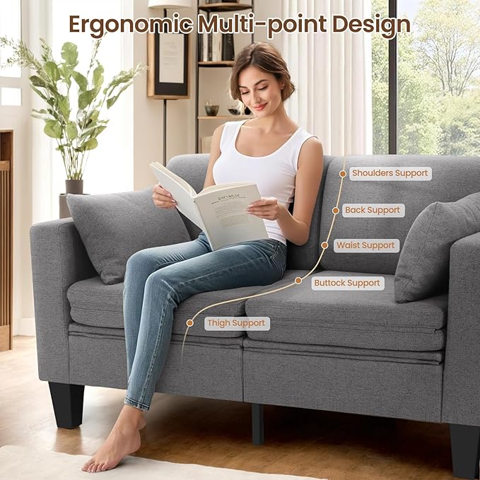 SEJOV 6-in-1 Convertible Sofa Bed 58 Loveseat Sleeper Sofas with Pull Out Couch Bed Removable Backrest Storage Pockets and 2 Pillows Modern Folding Linen Futon Couch for Small Spaces Gray