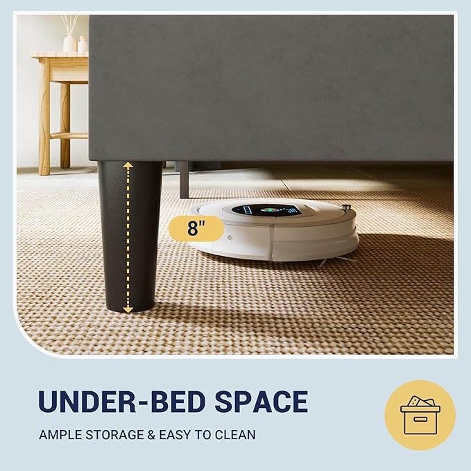 Allewie Queen Size Velvet Platform Bed Frame with Vertical Tufted Wingback Headboard Easy Assembly Under Bed Storage No Box Spring Required Modern Style Grey