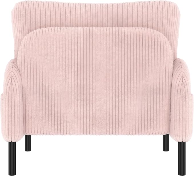 Pink Accent Chair - Corduroy Living Room Chairs with Side Storage Pockets and Durable Legs Comfy Arm Reading Chair with Soft Backrest for Bedroom Balcony Study Room
