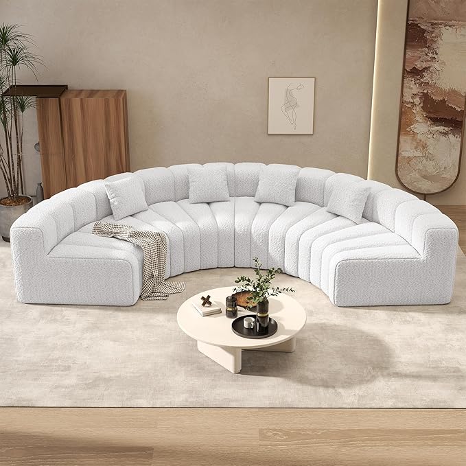 Oversized Curved Sofa 4 Seater Modular Velvet Cloud Couch Modern Boneless Sectional Couches for Living Room No Assembly Required White 1PC