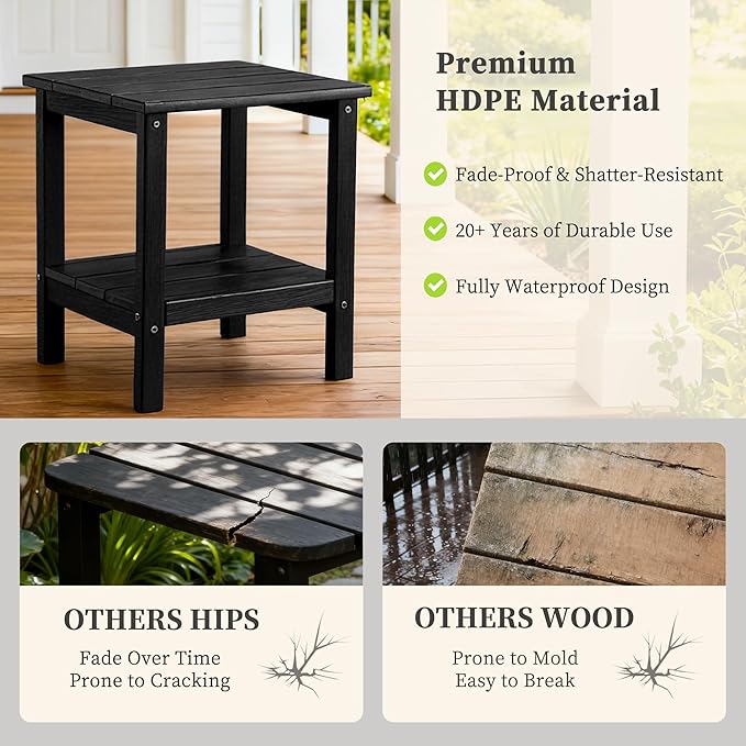 Outdoor Side TableDouble Layer Small Side TablesAll Weather Adirondack Side Table Waterproof Outdoor End Tables for PatioPoolPorch (Black)