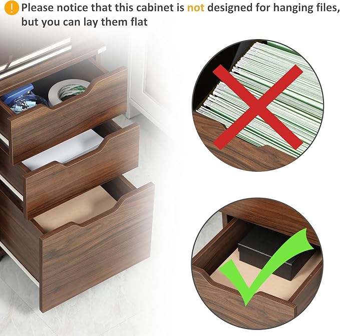 3 Drawer Office Storage Cabinet Under Desk Mobile File Cabinet with Casters - Brown Wood Grain