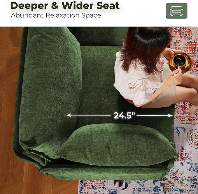 ABCASA 102.6 Sectional Couches for Living Room Oversized 3-Seater Comfy Green Couch with Pet-Friendly Removable Backrest Cover 24.5 Deep Seat Mid-Century Sectional Sofa for Bedroom Apartment
