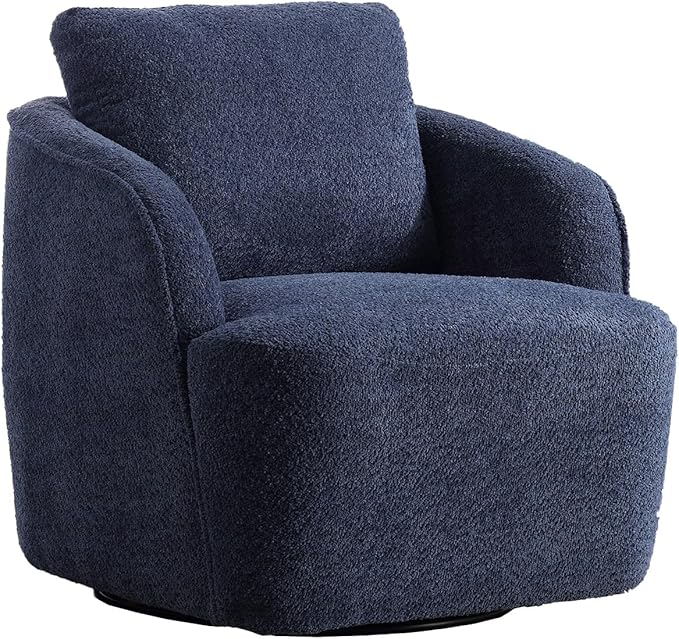 Soft Boucle Upholstered Swivel Accent Barrel Chair Wide Seated Comfy Round Single Sofa Chair 360 Swivel Club Armchair for Living Room Bedroom Nursery (Boucle Navy)