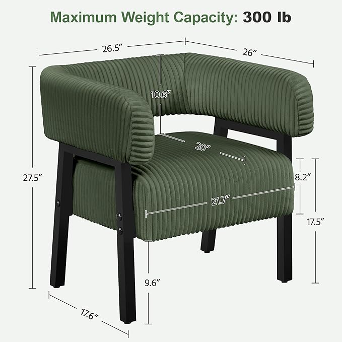 Yaheetech Corduroy Barrel Accent Chair Set of 2 Modern Upholstered Armchair with Solid Wood Legs Cozy Leisure Chair with Pocket Coiled Seat for Living Room Bedroom Reading Nook Dark Green