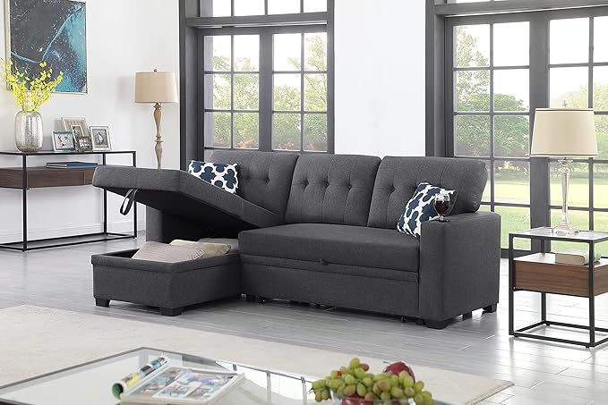 Ball &amp Cast L-Shape Reversible Sectional Sleeper Sofa Bed 4 in 1 Pull Out Couch with Storage Chaise Cupholder Armrests &amp Removable Back Cushions Convertible Sleeper Corner Couch for Living Roo