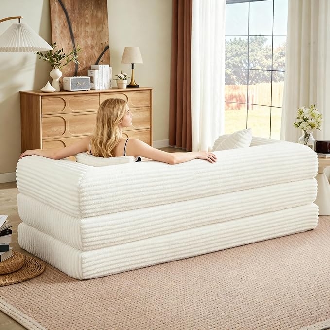 Boneless Couch Versatile Couches for Living Room No-Install Sofa Bed Corduroy Futon Soft Cloud Couch with Pillows for Bedroom Game Movie
