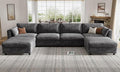 KKL Modular Sectional Couches for Living Room U Shaped Sofa Couch with Adjustable Backrest Chenille 6 Seater Sofa Couch with Convertible Ottoman and Comfy Cushion Grey