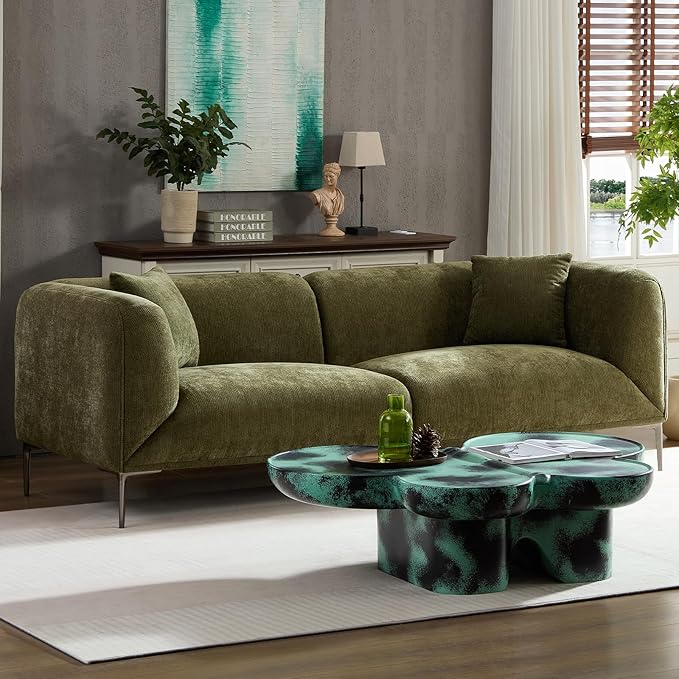 MEETAKING 82.7 Modern Sofa 3-Seater Boucle Couch with Metal Legs Luxury Deep Seats Cloud Sofas Minimalist Living Room Couches for Apartment Home Office Bedroom - Green