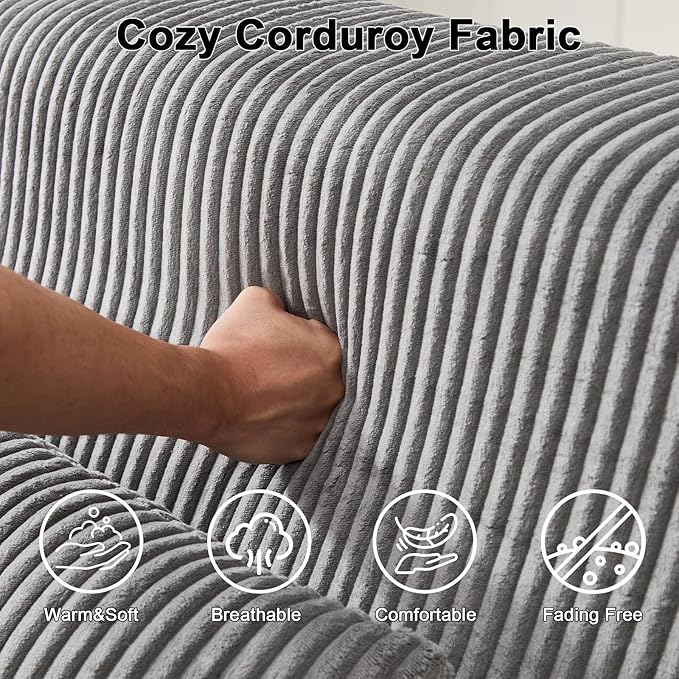 Boneless Chair for Small SpaceCorduroy Cloud Chair Foam Couch with Wide ArmrestFluffy Comfy Reading Single Sofa Chairs for Living Room Bedroom Apartment (Grey)