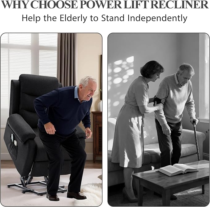 Power Lift Recliner Chair for Elderly Electric Lift Chair for Adults Small Recliner with Side Pockets for Living Room Reading Room Recliner Saves Your Favorite Position Black
