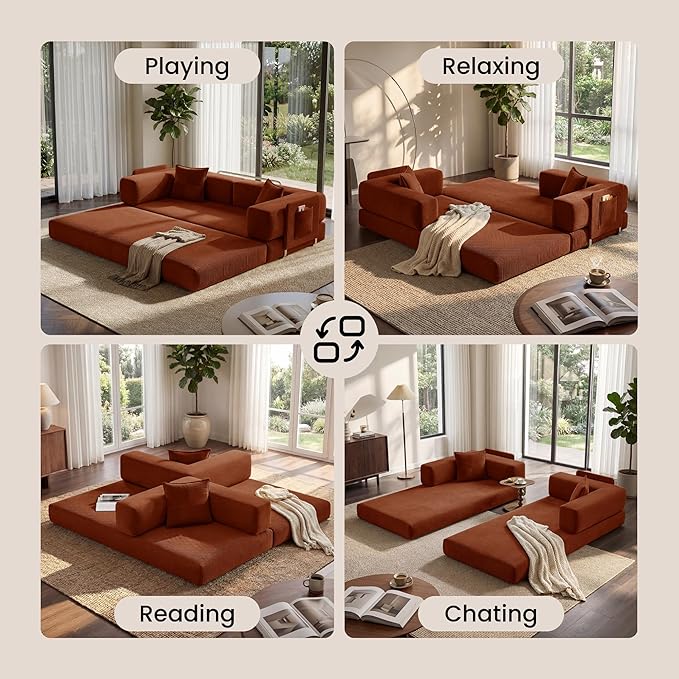 Belhome 78.8 Convertible Sofa Bed Futon Sofa Bed with Side Pocket Corduroy Pull Out Futon Sofa Boneless Couch for Living RoomsNo Assembly Required Orange