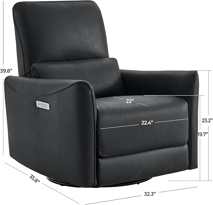 CHITA Power Recliner Chair Swivel Glider FSC Certified Upholstered Faux Leather Living Room Nursery Reclining Sofa Chair with Lumbar Support Black