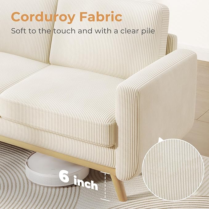 Vesgantti 68 Loveseat Sofa Beige Comfy Corduroy Couch with Spring Cushion Modern Sofa with Deep Seat for Bedroom &amp Living Room