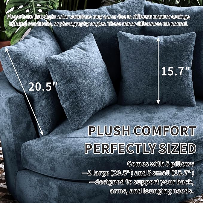 54.9''W Oversized Accent Barrel Chair Chenille Upholstered Comfy Couch Sofa with 5 Pillows for Living Room Apartment Bedroom (Navy Blue).