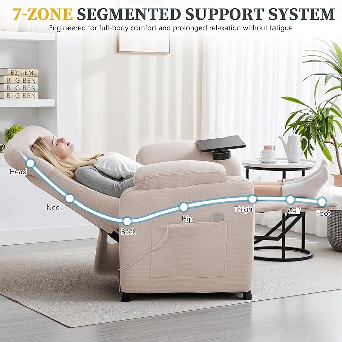 Holaki Power Recliner Chair Chenille Living Room Chairs Reading Lounge Chair Home Theater Seating with Swivel Tray Table and Footrest for Small Spaces Nursery(White)