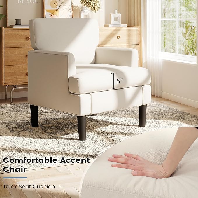 Kromax Accent Chair for Living Room Set of 2 No Screws Assembly Required Mid-Century Reading Chair for Bedroom Comfy Upholstered Armchair with Sturdy Legs Single Sofa Chair for Apartment Beige