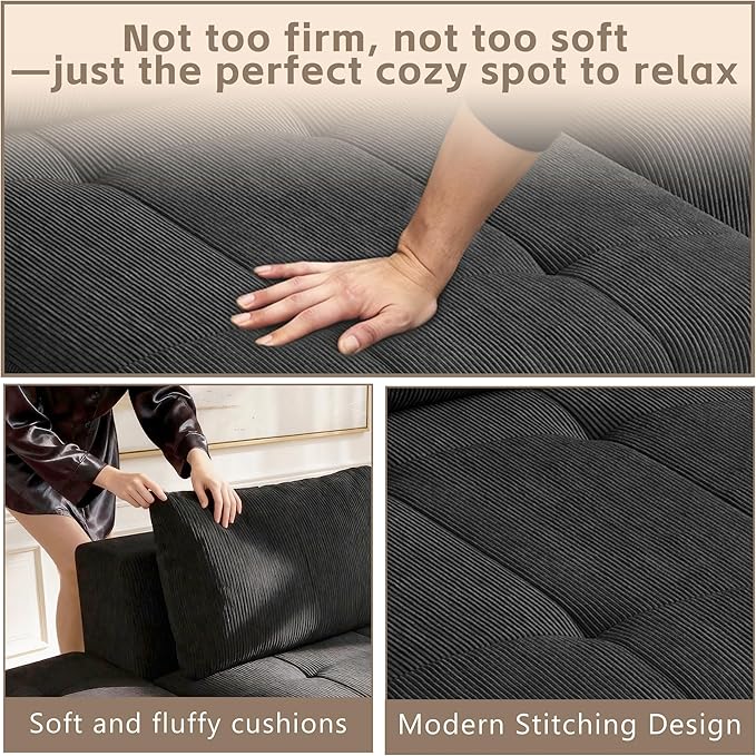wanan 141 Boneless Couch for Living Room Oversize Cloud Sectional Sofa with Deep Seat L Shaped Modern Cloud Sleeper Sofa Bed with Chaise Black