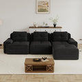 117.3 Modern L Shape Boneless Couch with Ottoman 3 Seater Corduroy Modular Sectional Sofa Comfy Cloud Sleeper Sofa with Deep Seat Upholstered Couches for Living Room Apartment Black