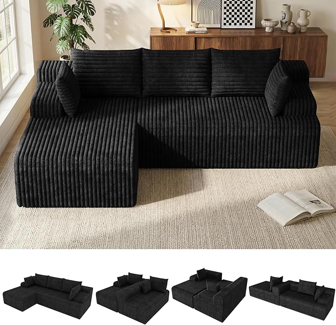 2026 New Boneless Couch No Assembly Cloud Couch Sectional with Deep Seat &amp Chaise for Small Spaces Upholstered Boneless Sectional Couch for Living Room L Shaped Couch with Left Facing Chaise B