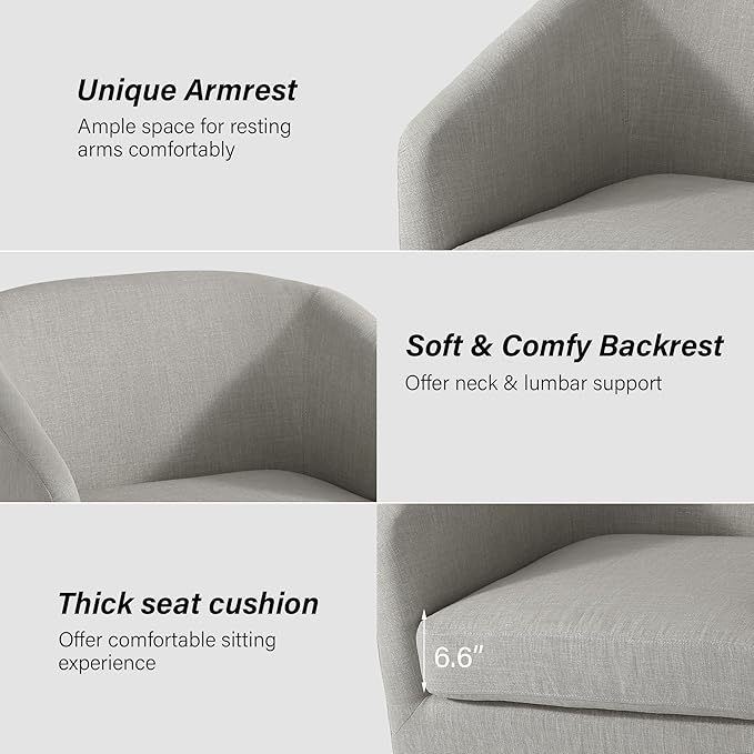 Swivel Barrel Chair Modern Round PU Leather Accent Armchair for Living Room Bedroom Oversized Comfy Club Reading Chairs for Adults (Fabric Khaki Set of 2)