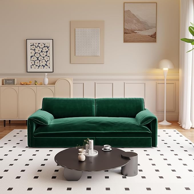 66 Queen Pull Out Sofa Bed 3-in-1 Convertible Sleeper Sofa with Side StorageMulti-Functional Velvet Loveseat Bed for Living RoomBedroomApartmentOffice (Green 66)