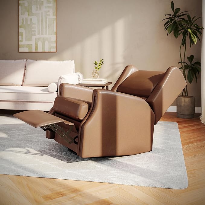 Flash Furniture Omma Swivel Glider Rocking Recliner Manual Wingback Recliner with 360 Degree Swivel for Living Room Bedroom or Nursery Cognac LeatherSoft