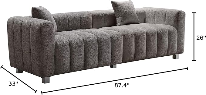SZLIZCCC 87 Modern Upholstered Sofa Piano-Key Tufted Teddy Velvet Couch 3-Seater Comfortable Living Room &amp Office Sofa (Grey)