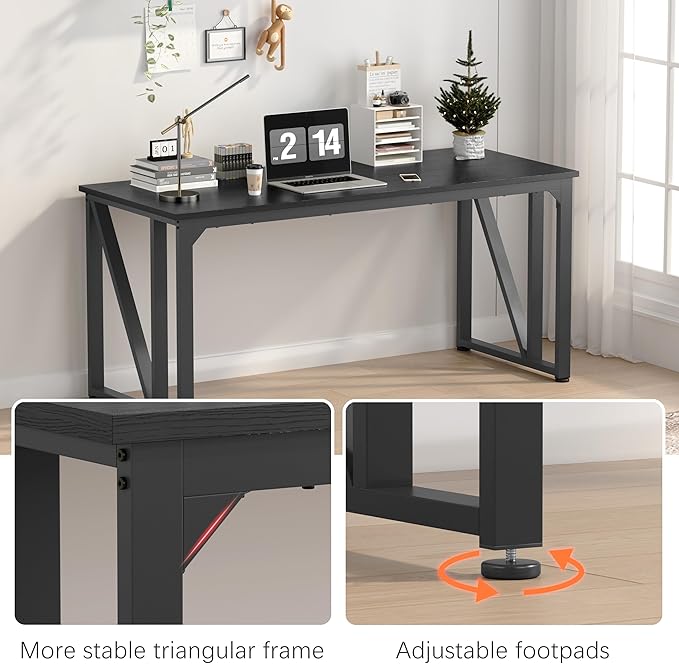 NSdirect Computer Desk 62.2×22.8 Inch Gaming Desk with Deeper &amp Thicker Desktop Office Desk Work Desk for Home Office Black
