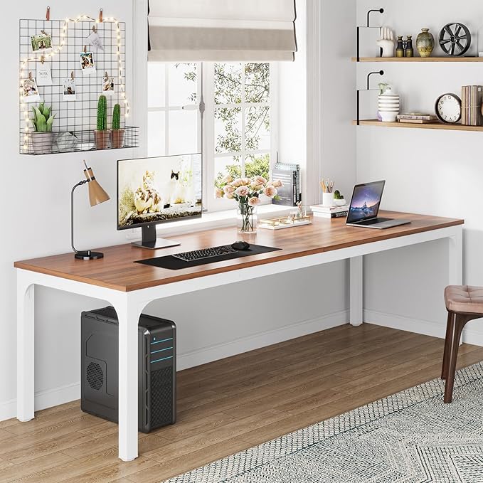 Tribesigns 78.7 Inches Extra Long Computer Desk 2 Person Desk Double Long Desk Workstaion for Home Office (Walnut+White)