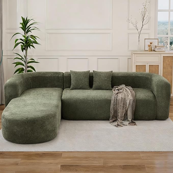 109.4 Sectional Couch with L-Shaped Chaise Boneless Modular Sectional Sofa Soft Chenille Sofa with Deep Seat for Living Room No Assembly(Left-Facing Chaise Green) | Breaathable Material