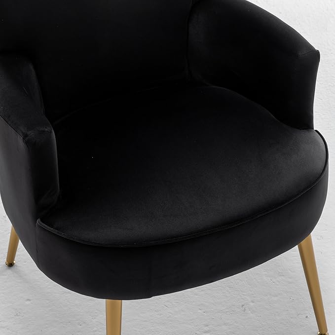 Trendy Velvet Accent Chair with Gold Metal Legs Upholstered Armchair for Small to Mid-Size Spaces Modern Living Room Bedroom Vanity Desk and Entryway Black