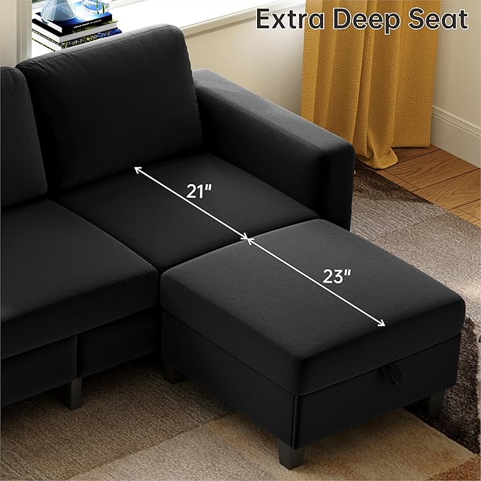 78 Sectional Sofa Couches for Living Room Black Convertible L Shaped Couch with Storage Ottoman Deep Seat Pet-Friendly Velvet Fabric Sofa Set for Small Space Apartment Dorm