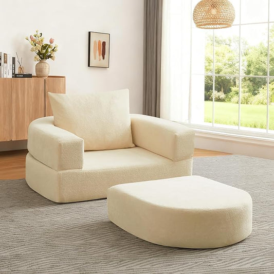 40.5 Boneless Couch Folding Sofa Bed Convertible Floor Sofa for Living RoomSleeper Chair for ApartmentLoft and Small Spaces. (1 Beige 40.5)