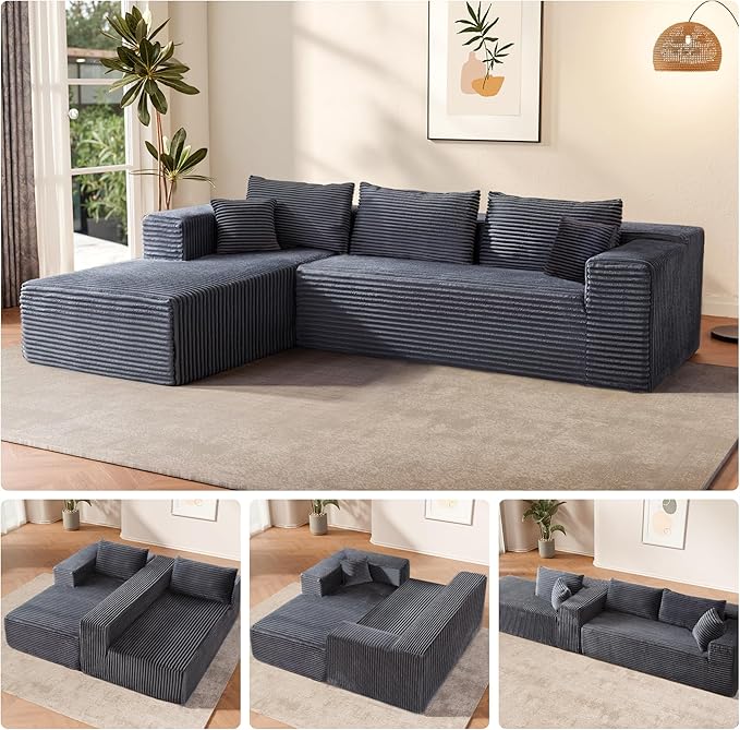 104 Sectional Couches for Living Room Modular Sectional Sofa with Deep Seat L-Shape Couch with Chaise Cloud Couch for Living Room Bedroom No Assembly Required (Flannel Left)