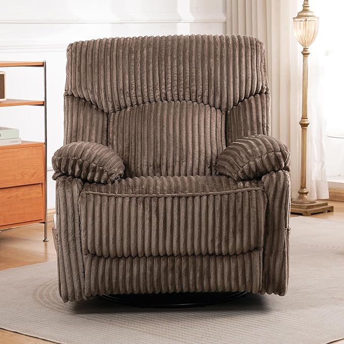 GRAINELL Swivel Rocker Recliner Chair with Massage and Heat USB Charging Port Infinite Position Power Recliner Electric Glider Rocking Chairs for Living Room Nursery (Brown)