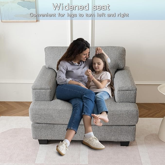 Oversized Living Room Chairs Set of 2Comfy Accent Chair with Armrest OrganizerUpholstered Linen Fabric Armchair Thick CushionBig Reading ChairSofa Chair for BedroomDark Gray