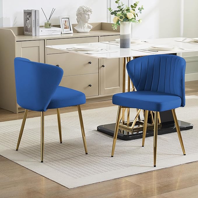 Velvet Vanity Chair Modern Makeup Chair with Back Golden Legs Small Cute Accent Chair for Vanity Living Room Bedroom Navy