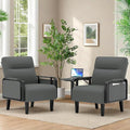 Upholstered Faux Leather Accent Chair Set of 2 Armchair with Tray Table Comfy Reading Chair for Living Room Bedroom Guest Room Gray