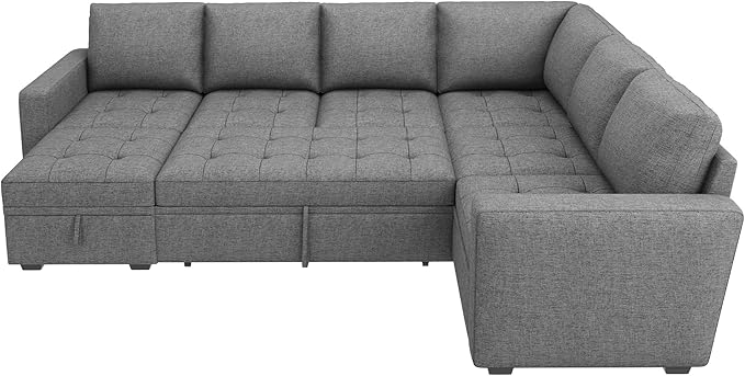 HONBAY Modular Sectional Sleeper Sofa with Pull Out Bed Convertible L Shaped Couch with Storage Seat Sectional Couches for Living RoomGrey