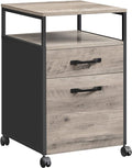 VASAGLE File Cabinet Mobile Filing Cabinet with Wheels 2 Drawers Open Shelf for A4 Letter Size Hanging File Folders Heather Greige and Ink Black UOFC071B02