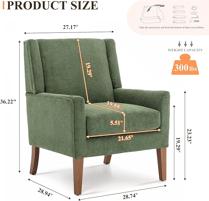 Accent Chairs for Living Room Mid-Century Wooden Fabric Living Room Chairs Arm Chair Side Chairs for Living Room Bedroom Reading Nook