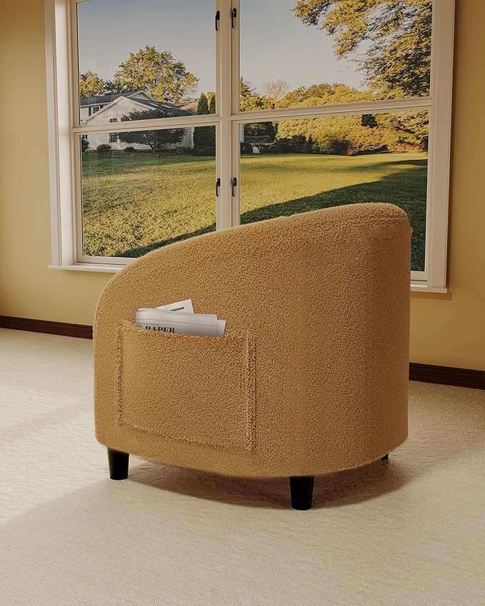 DEXSO Boucle Accent Chair Barrel Chair with Round Back &amp Cozy Boucle Fabric - Modern Armchair for Living Room Bedroom Office Waiting &amp Reception Areas-Yellow