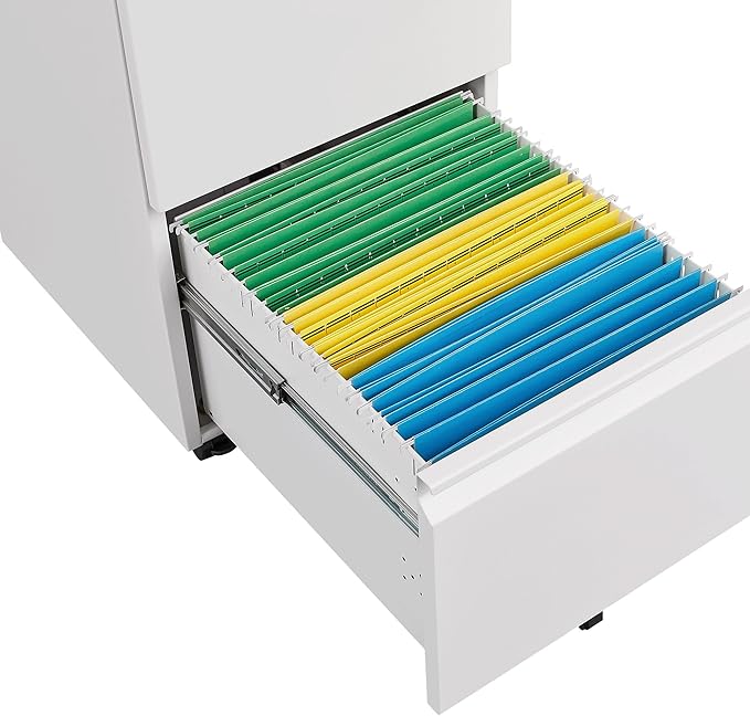 2 Drawer File Cabinet with LockMetal Under Desk Rolling Filing Cabinet fits Letter/Legal/A4 Size for Home OfficeMobile Filing CabinetOne-piece Molded Handles360°Swivel WheelsAnti-dumping (White)